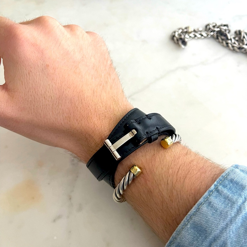 Tom Ford Black Leather Wrap Bracelet